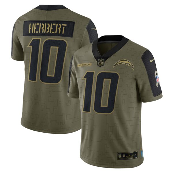 Justin Herbert Los Angeles Chargers Nike 2021 Salute To Service Limited Player Jersey – Olive