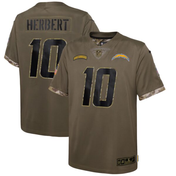 Justin Herbert Los Angeles Chargers Nike Youth 2022 Salute To Service Player Limited Jersey – Olive