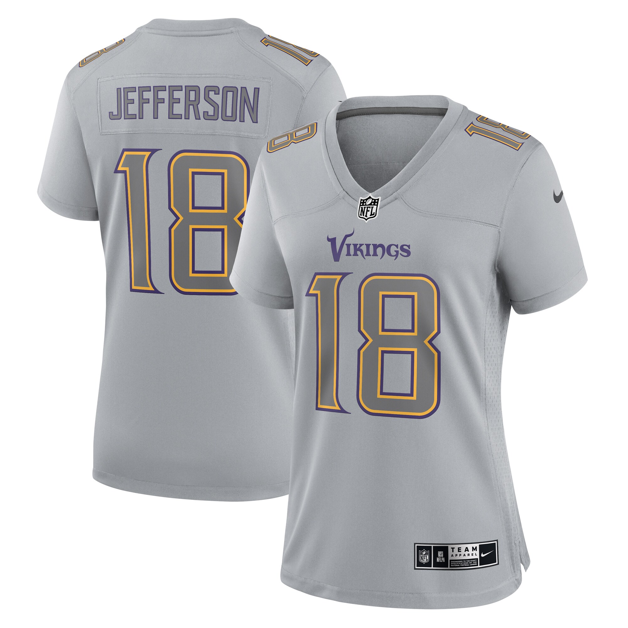 Justin Jefferson Minnesota Vikings Nike Women’s Atmosphere Fashion Game Jersey – Gray