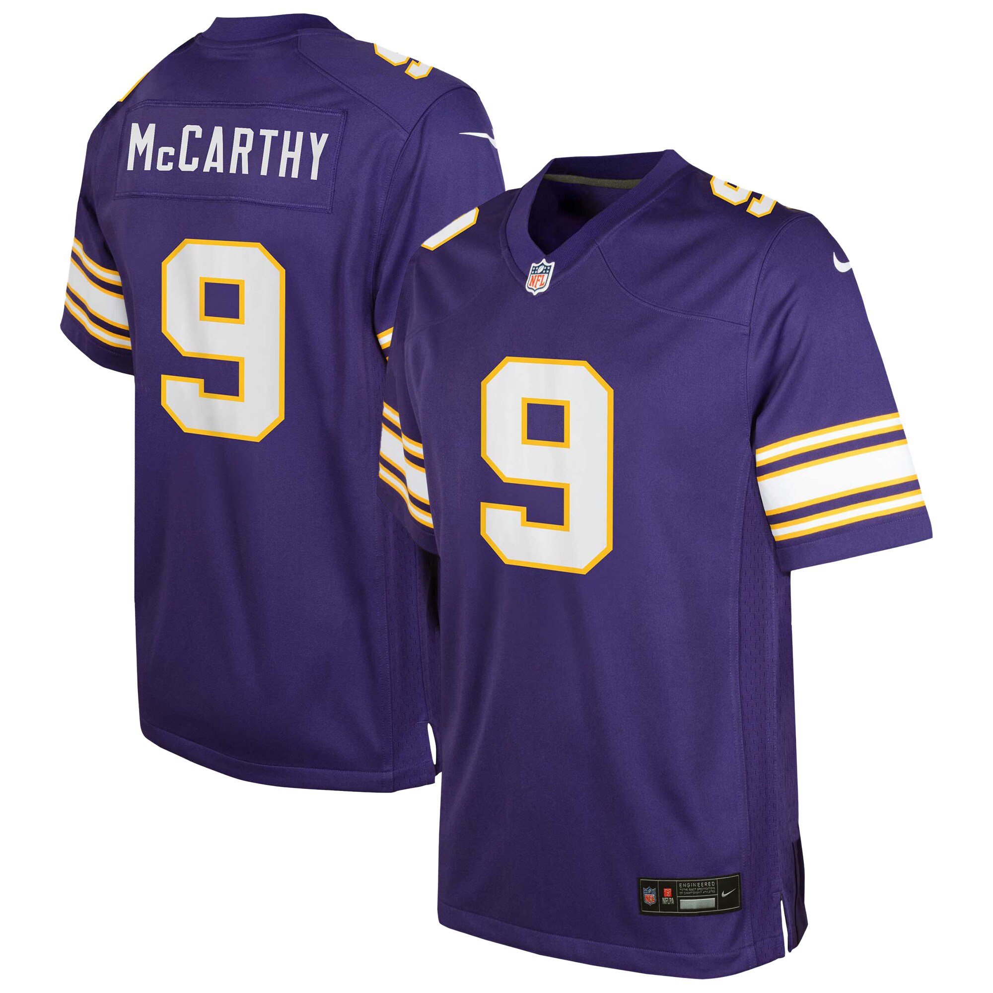 J.J. McCarthy Minnesota Vikings Nike Youth Classic Alternate Player Game Jersey – Purple
