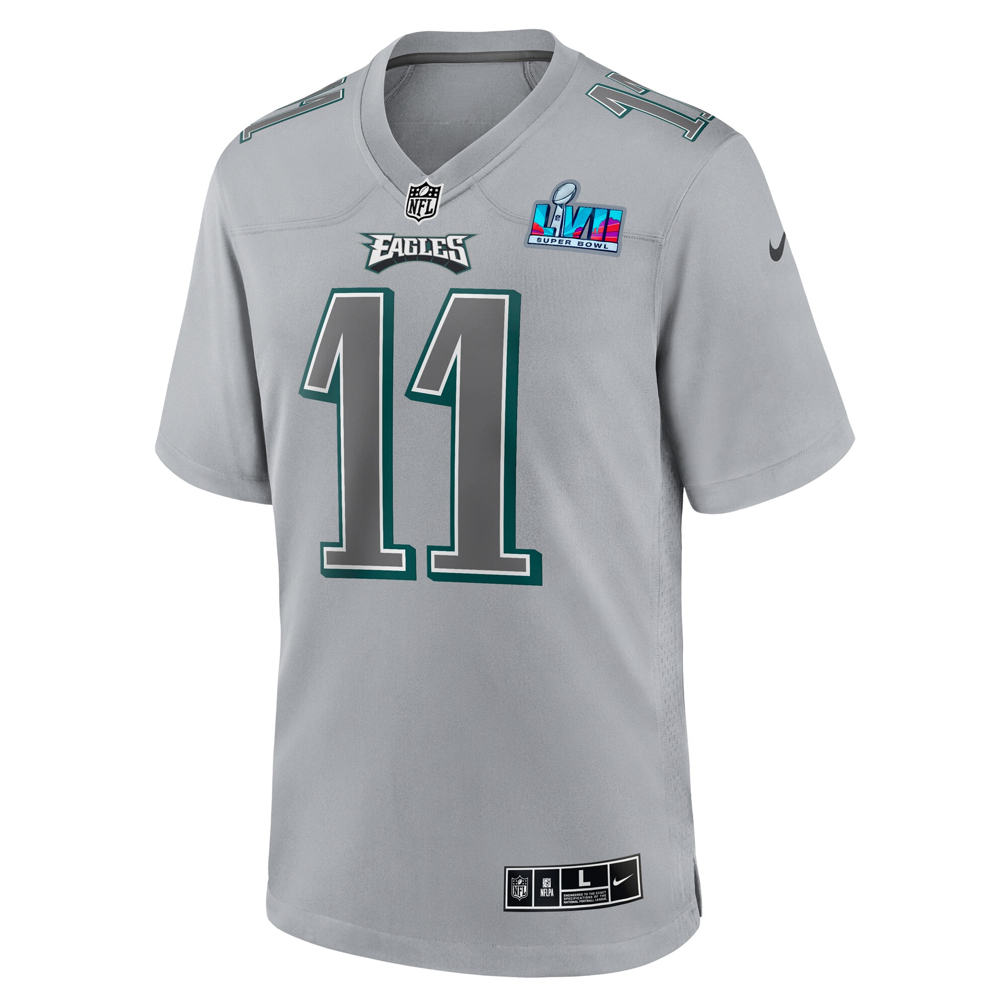 A.J. Brown Philadelphia Eagles Nike Super Bowl LVII Patch Atmosphere Fashion Game Jersey – Gray