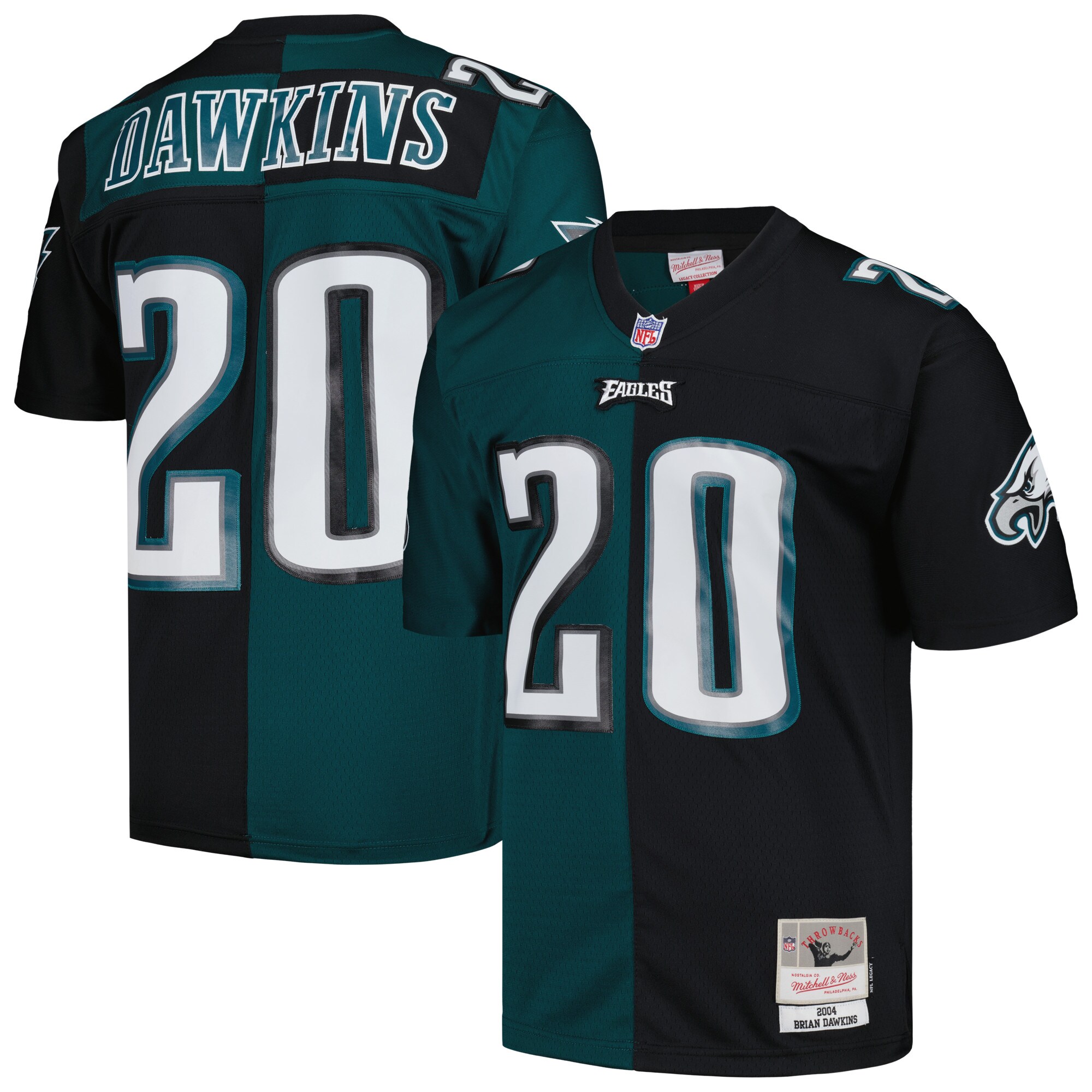 Brian Dawkins Philadelphia Eagles Mitchell & Ness 2004 Split Legacy Jersey – Midnight Green/Black