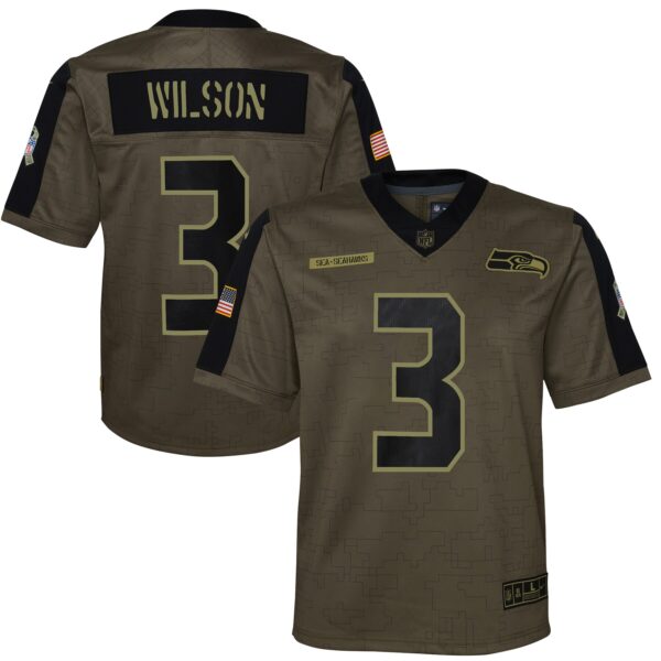 Russell Wilson Seattle Seahawks Nike Youth 2021 Salute To Service Game Jersey – Olive