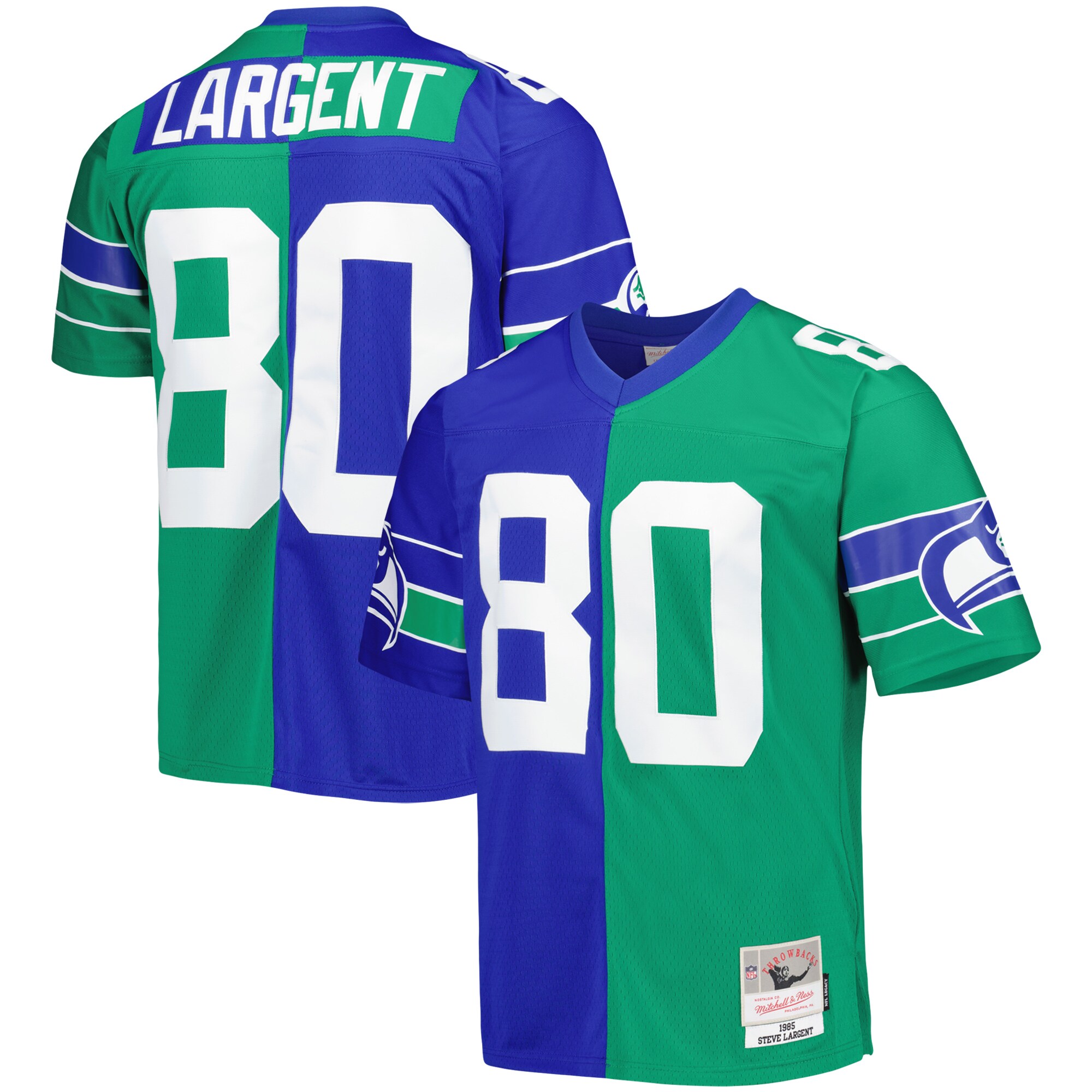 Steve Largent Seattle Seahawks Mitchell & Ness 1985 Split Legacy Jersey – Royal/Green