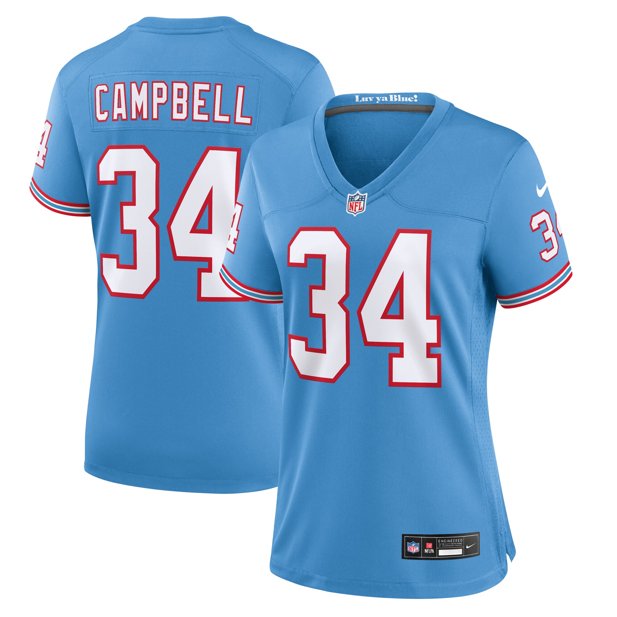 Earl Campbell Tennessee Titans Nike Women’s Oilers Throwback Retired Player Game Jersey – Light Blue