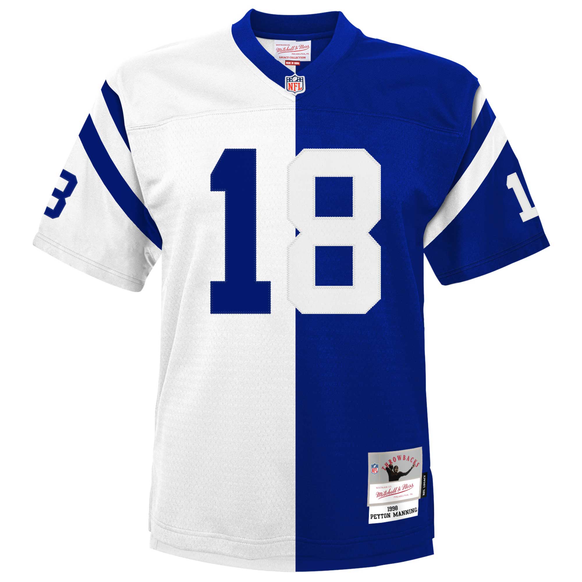 Peyton Manning Indianapolis Colts Mitchell & Ness Youth Split Legacy Jersey – White/Royal