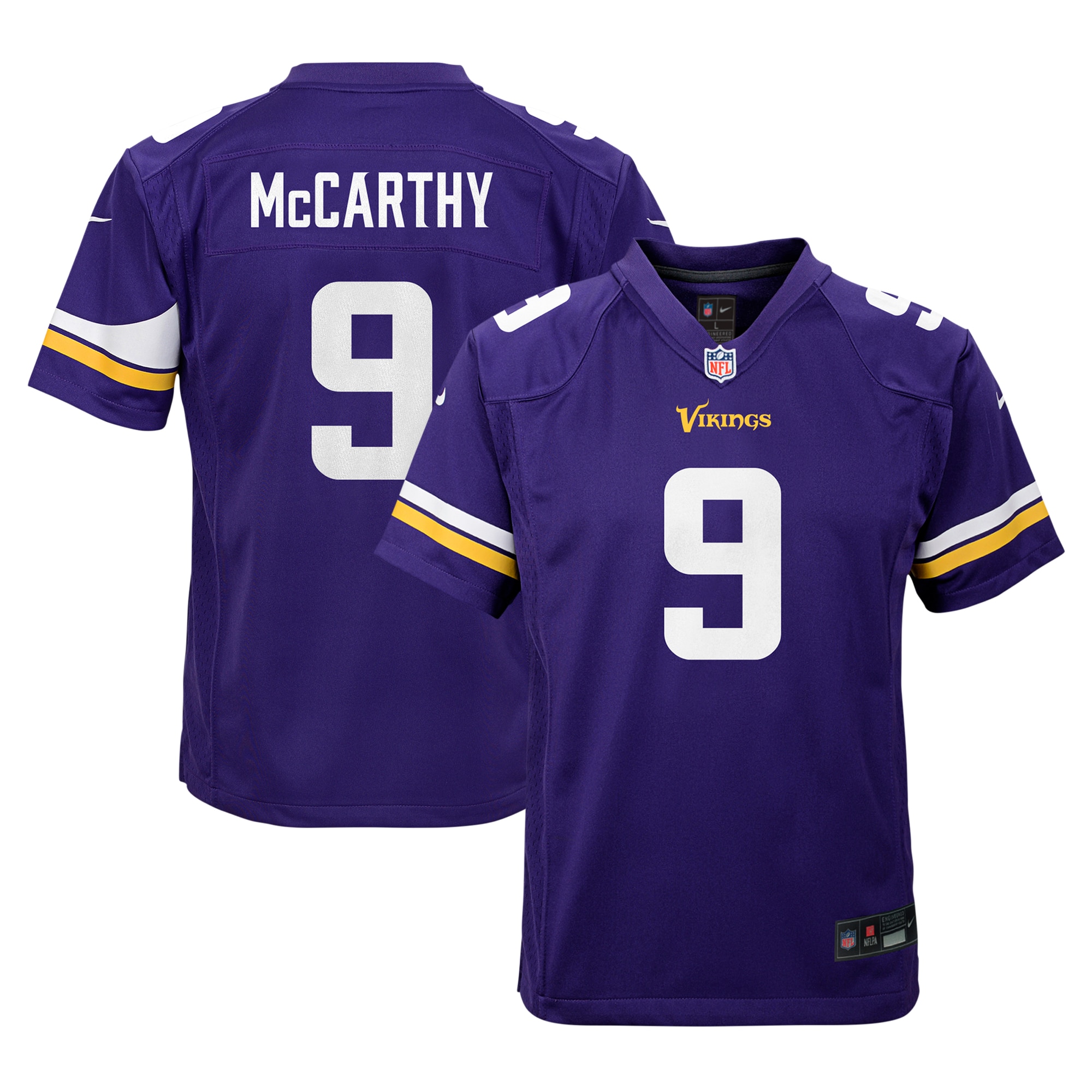 J.J. McCarthy Minnesota Vikings Nike Youth Team Player Game Jersey – Purple