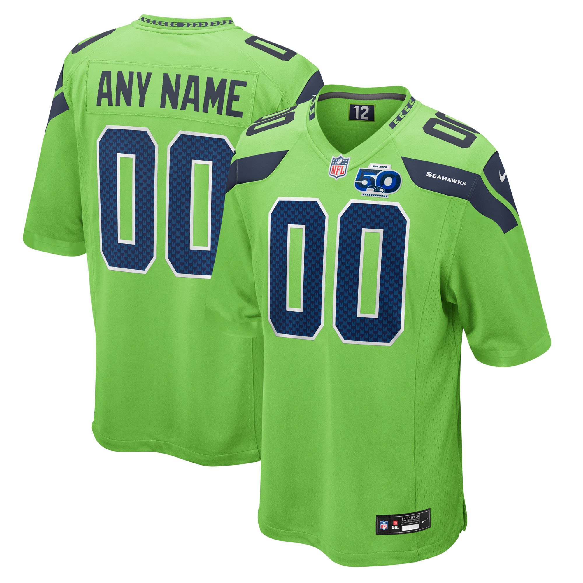 Seattle Seahawks Nike 50th Season Alternate Custom Game Jersey - Neon Green