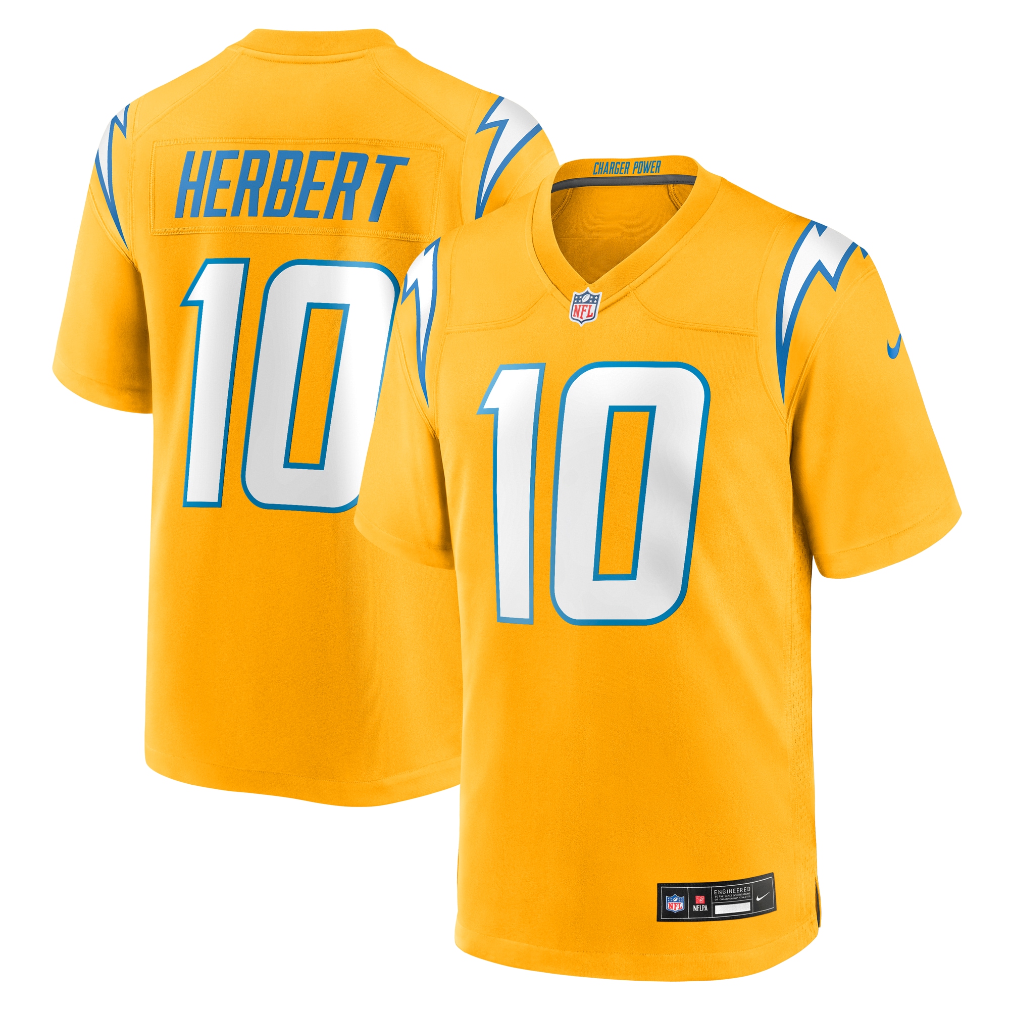 Justin Herbert Los Angeles Chargers Nike Alternate Charger Power Game Player Jersey - Gold