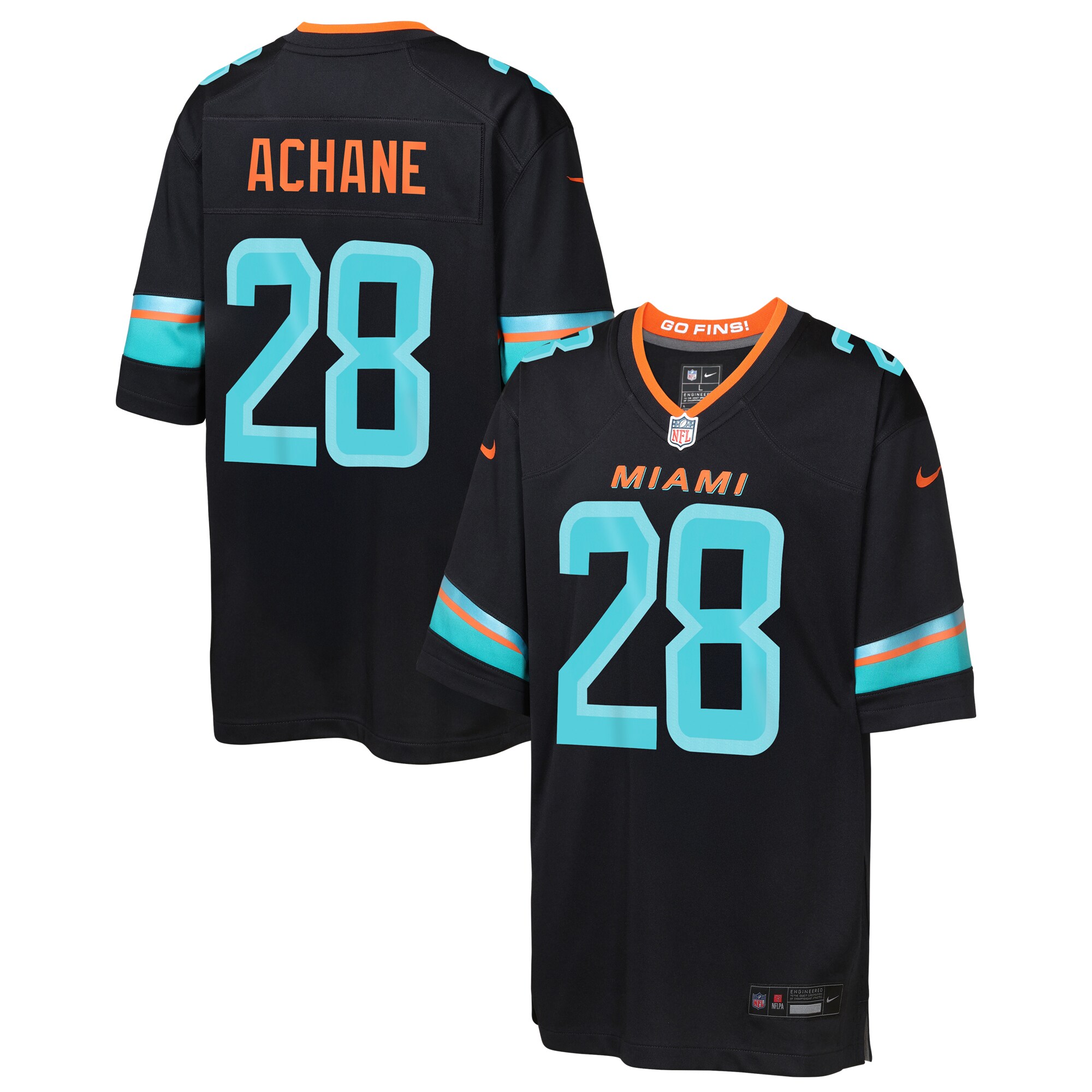 DeVon Achane Miami Dolphins Nike Youth 2025 Rivalries Collection Game Jersey - Pitch Blue