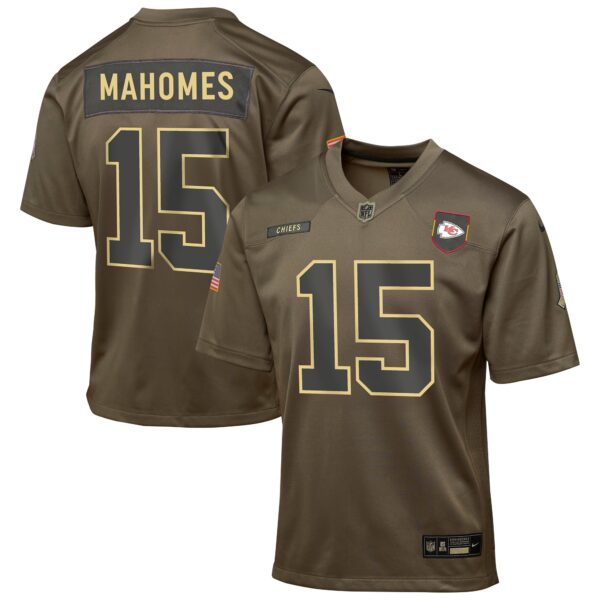 Patrick Mahomes Kansas City Chiefs Nike Youth 2025 Salute to Service Game Jersey - Olive