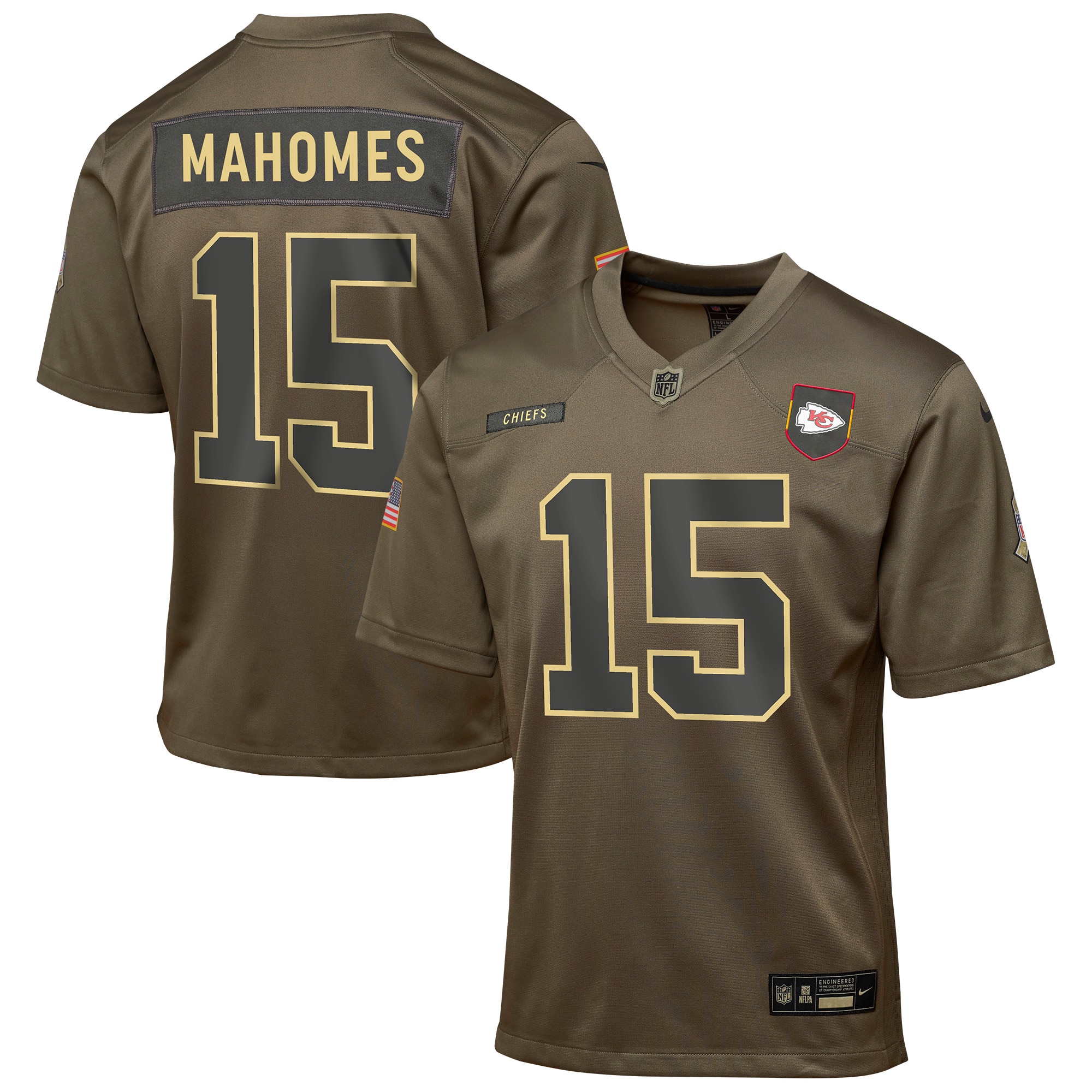 Patrick Mahomes Kansas City Chiefs Nike Youth 2025 Salute to Service Game Jersey - Olive