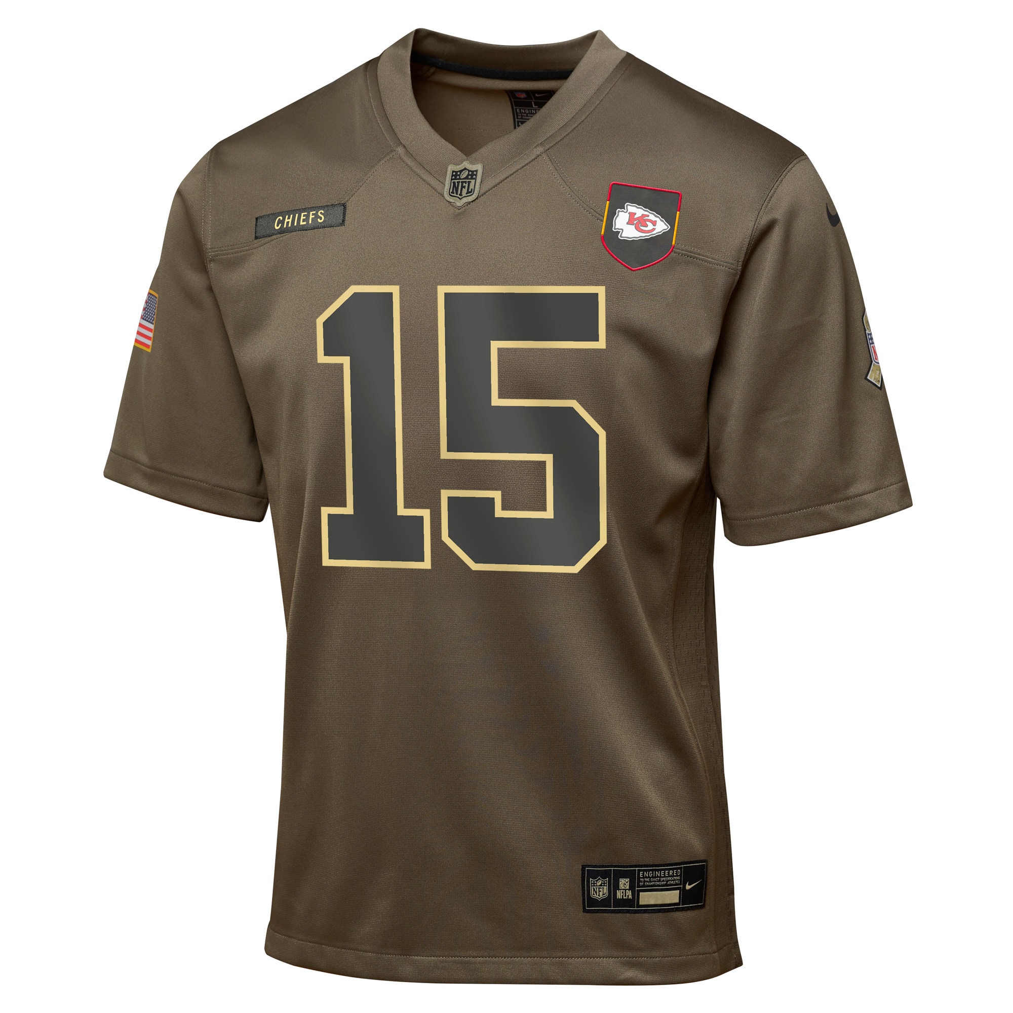Patrick Mahomes Kansas City Chiefs Nike Youth 2025 Salute to Service Game Jersey - Olive - Image 2
