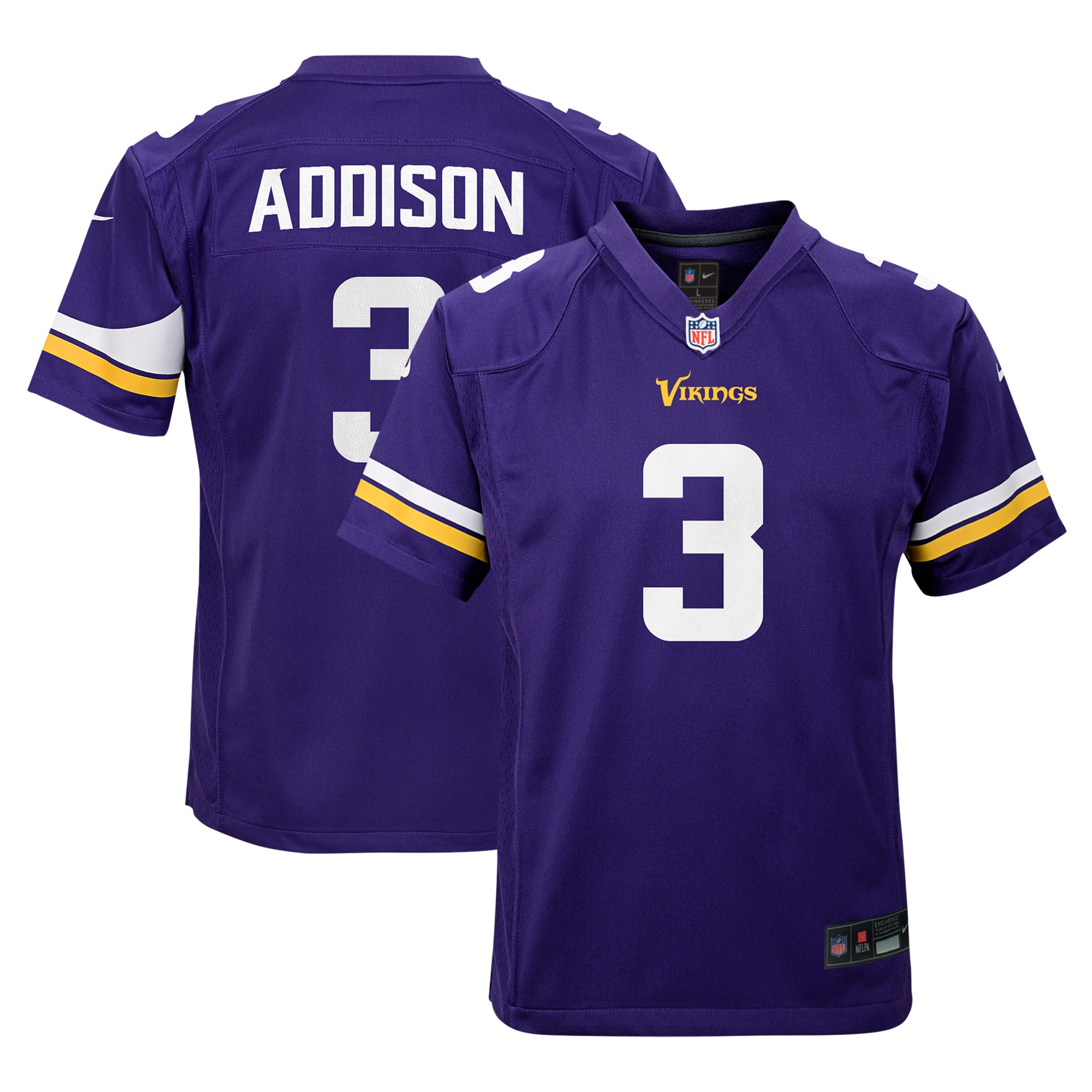 Jordan Addison Minnesota Vikings Nike Youth Game Jersey - Purple