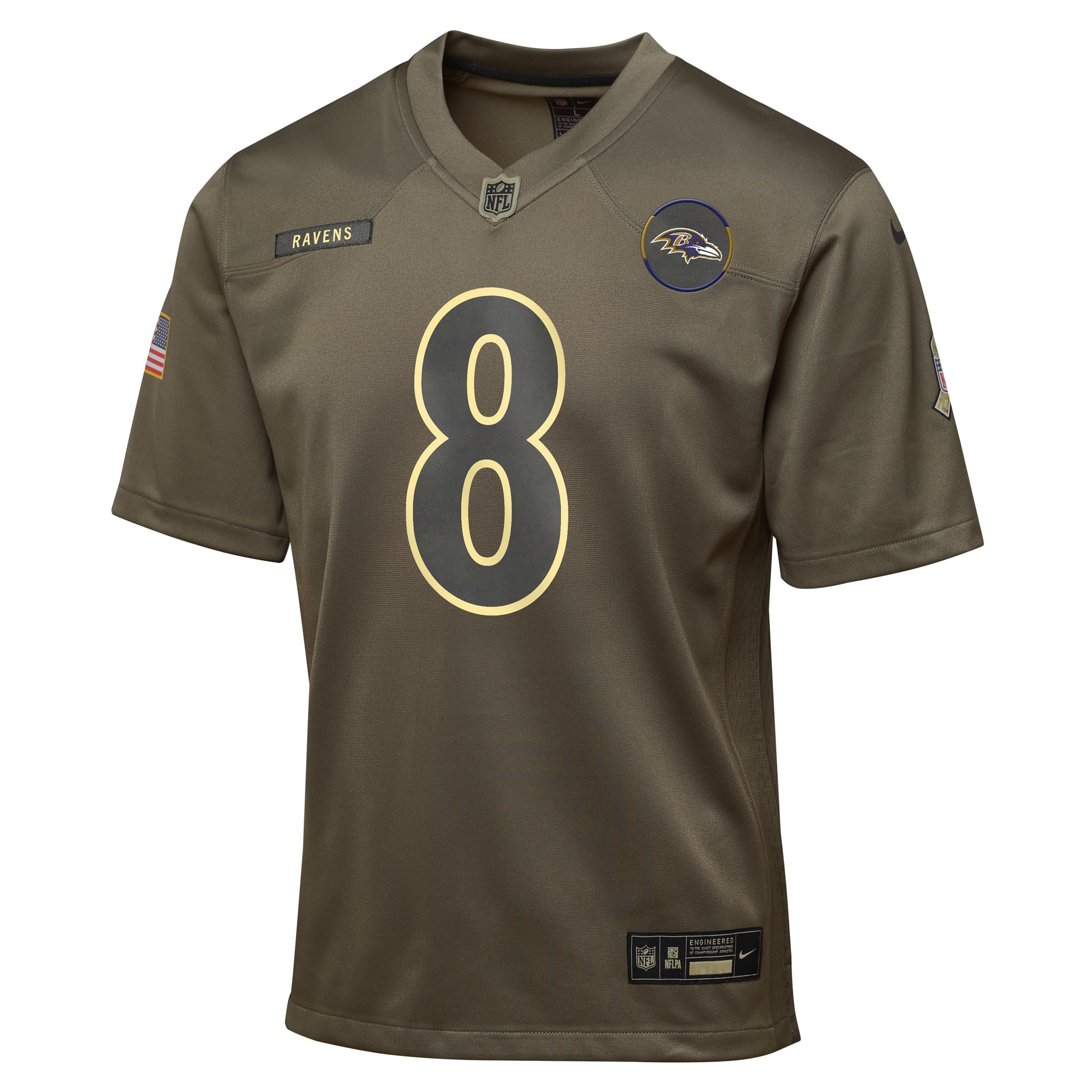 Lamar Jackson Baltimore Ravens Nike Youth 2025 Salute to Service Game Jersey - Olive - Image 2