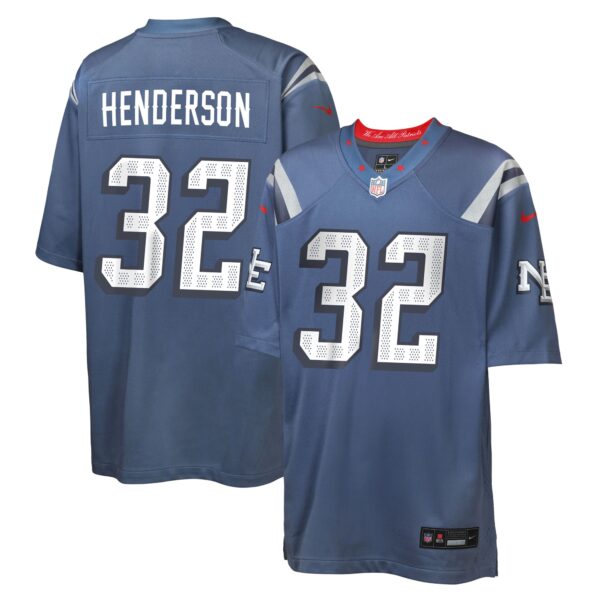 TreVeyon Henderson New England Patriots Nike Youth 2025 Rivalries Collection Game Jersey - Storm Blue