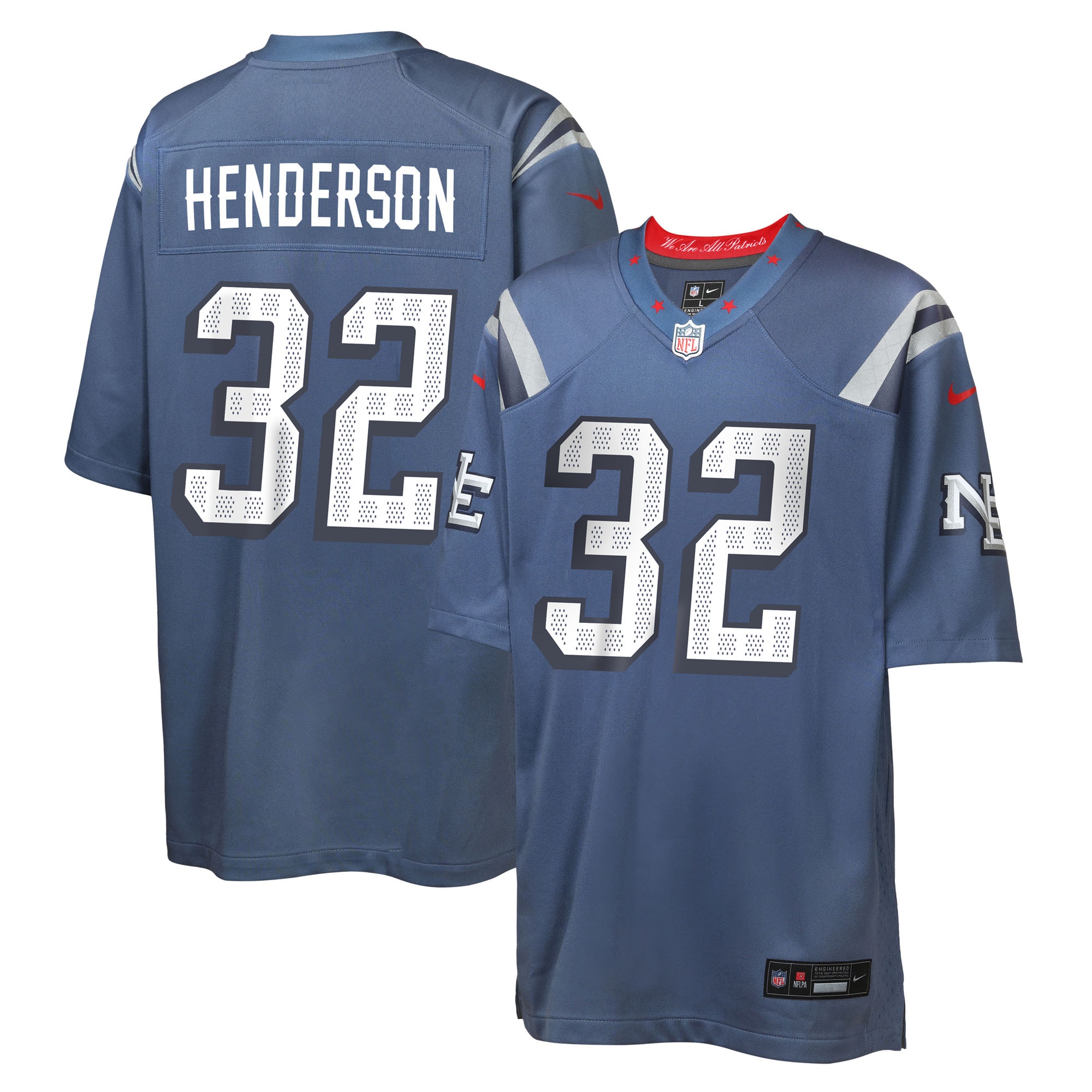 TreVeyon Henderson New England Patriots Nike Youth 2025 Rivalries Collection Game Jersey - Storm Blue
