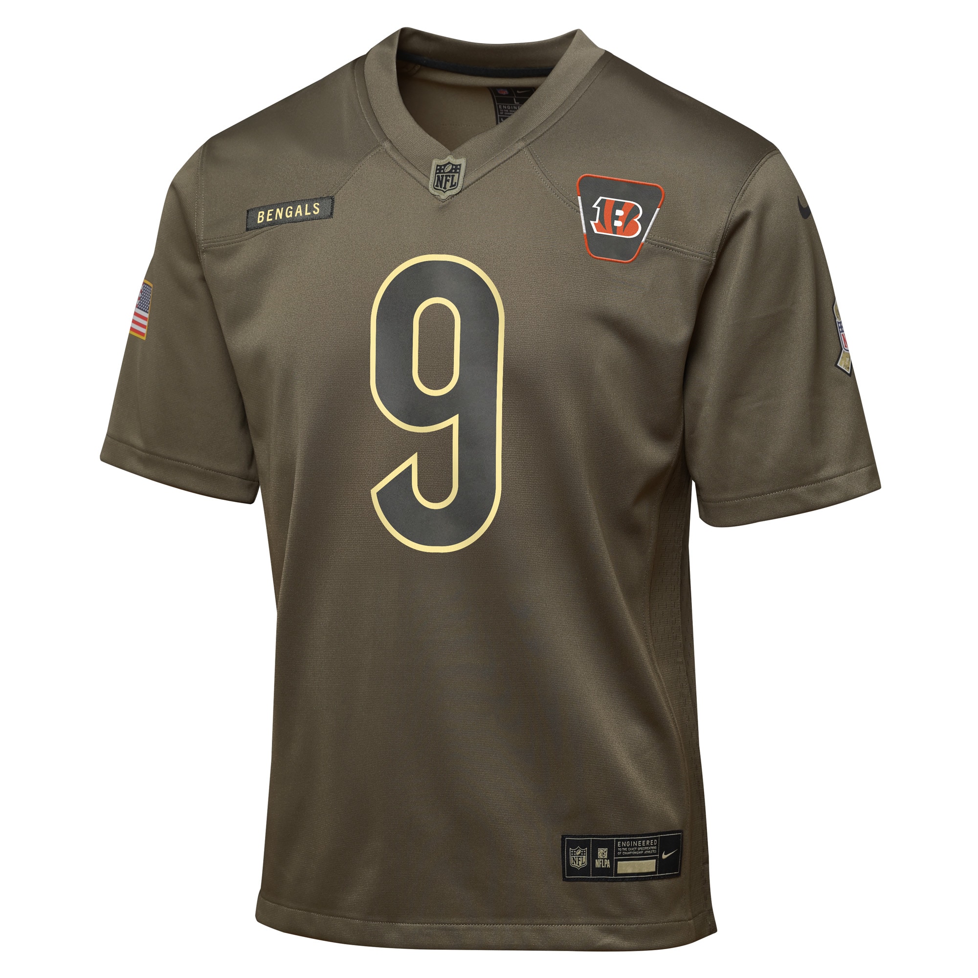Joe Burrow Cincinnati Bengals Nike Youth 2025 Salute to Service Game Jersey - Olive - Image 2