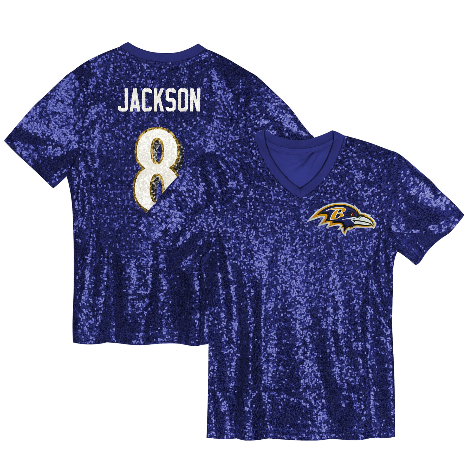 Lamar Jackson Baltimore Ravens Women's Player Name & Number V-Neck Fashion Jersey - Purple
