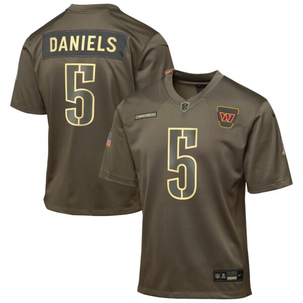 Jayden Daniels Washington Commanders Nike Youth 2025 Salute to Service Game Jersey - Olive
