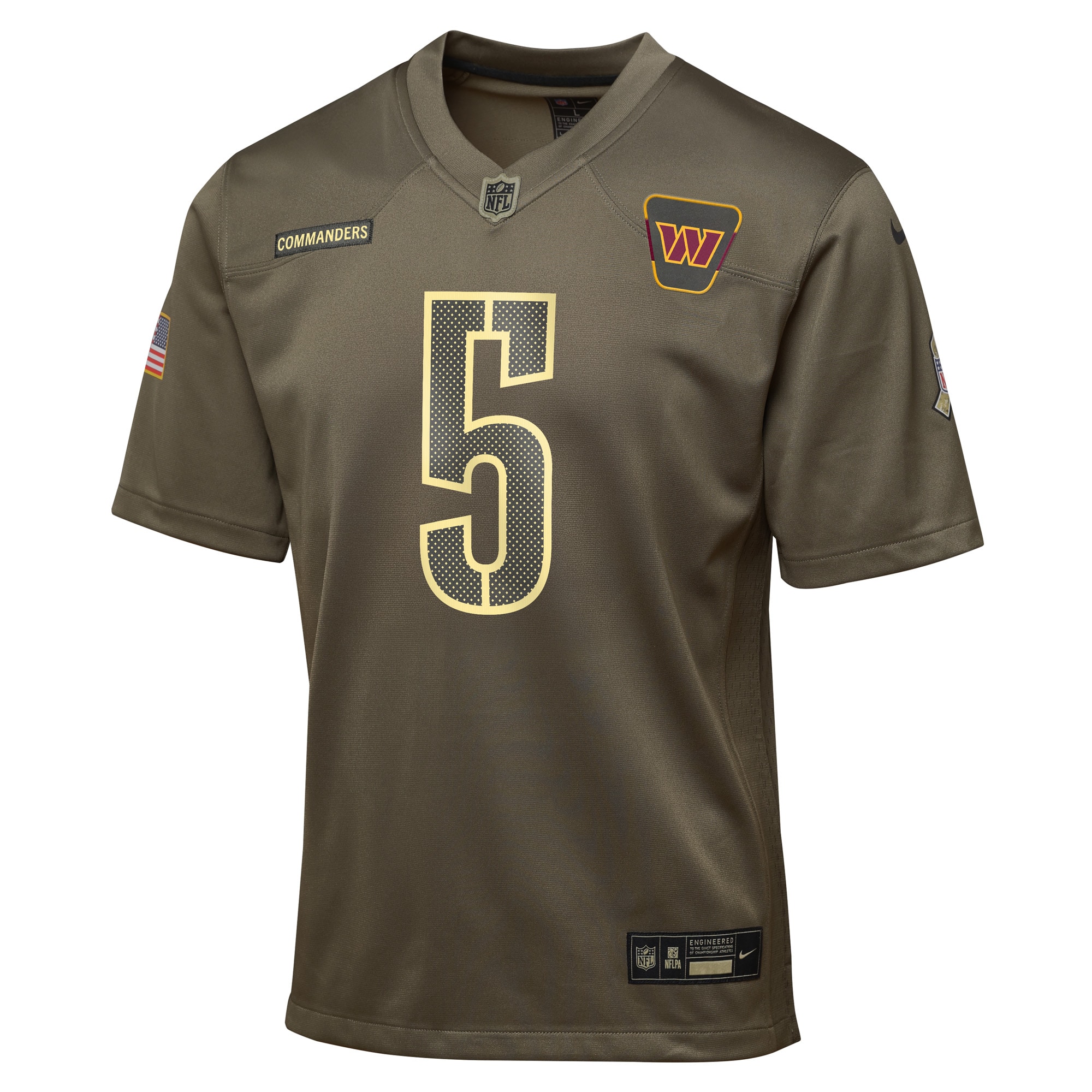 Jayden Daniels Washington Commanders Nike Youth 2025 Salute to Service Game Jersey - Olive - Image 2