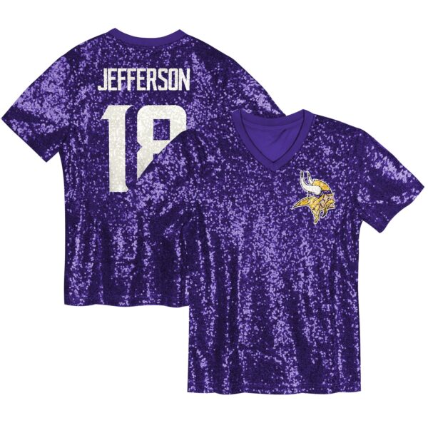Justin Jefferson Minnesota Vikings Girls Youth Sequin V-Neck Fashion Jersey - Purple