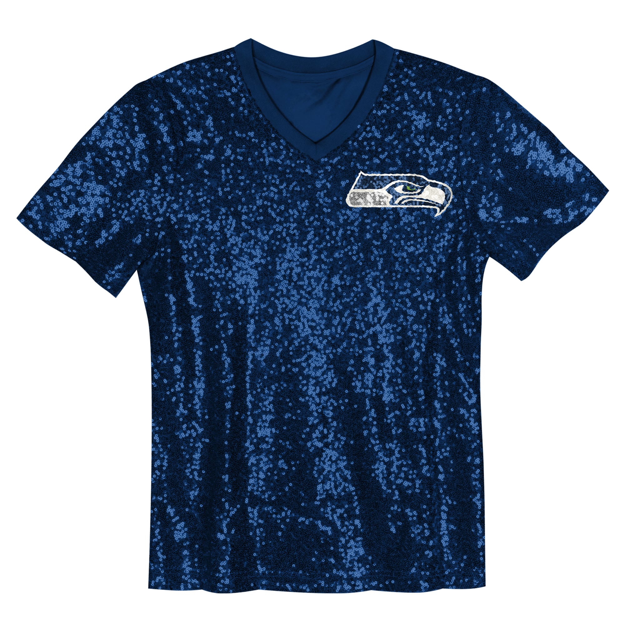 12 Fan Seattle Seahawks Girls Youth Sequin V-Neck Fashion Jersey - College Navy - Image 2