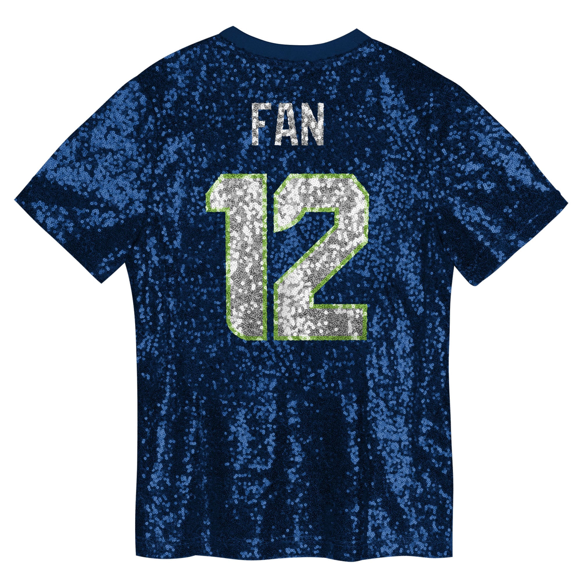 12 Fan Seattle Seahawks Girls Youth Sequin V-Neck Fashion Jersey - College Navy - Image 3