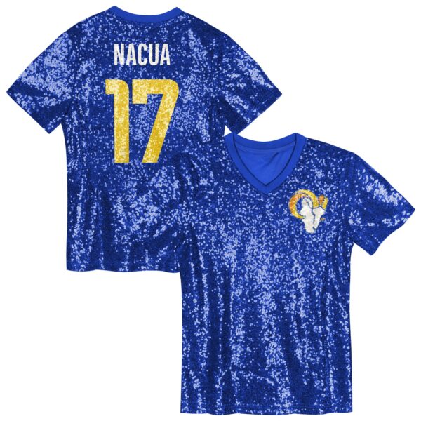 Puka Nacua Los Angeles Rams Girls Youth Sequin V-Neck Fashion Jersey - Royal