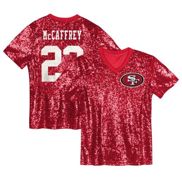 Christian McCaffrey San Francisco 49ers Girls Youth Sequin V-Neck Fashion Jersey - Scarlet
