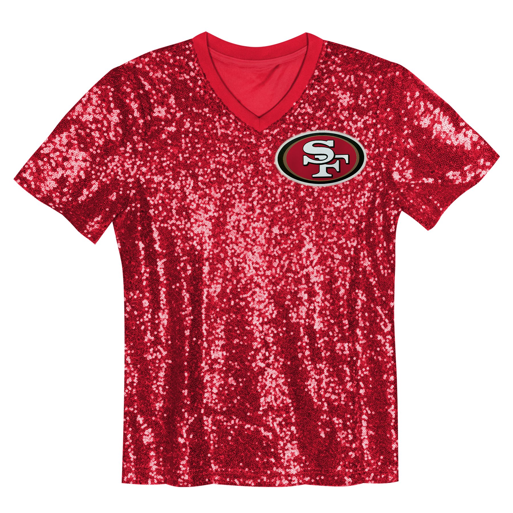 Christian McCaffrey San Francisco 49ers Girls Youth Sequin V-Neck Fashion Jersey - Scarlet - Image 2
