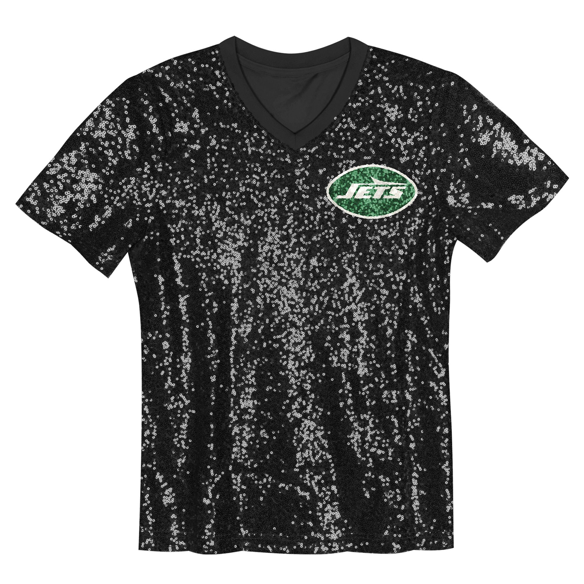 Sauce Gardner New York Jets Girls Youth Sequin V-Neck Fashion Jersey - Black - Image 2