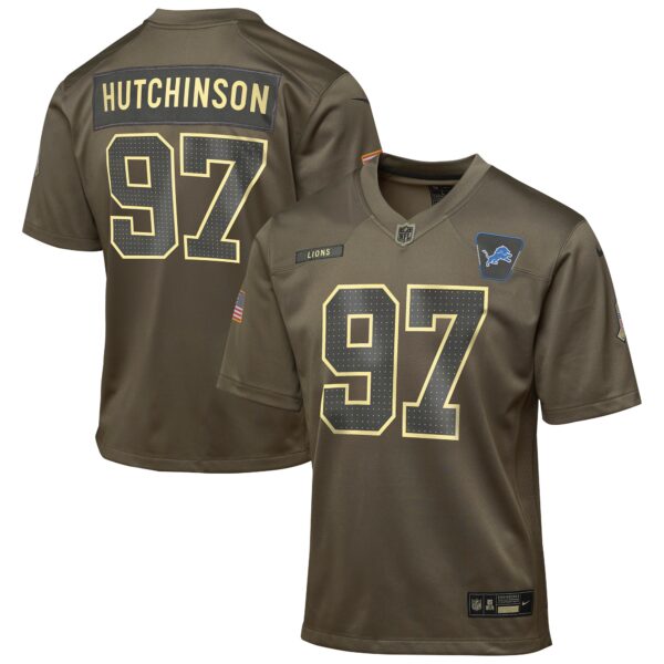 Aidan Hutchinson Detroit Lions Nike Youth 2025 Salute to Service Game Jersey - Olive