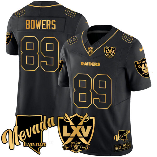 Raiders 2024 Vapor Limited Gold Jersey - 65th Anniversary - All Stitched - Brock Bowers - 89 - Black Gold Jersey