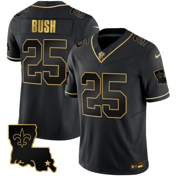 Saints 1987 Legacy Gold Vapor Jersey - All Stitched - Black Gold - Reggie Bush Jersey
