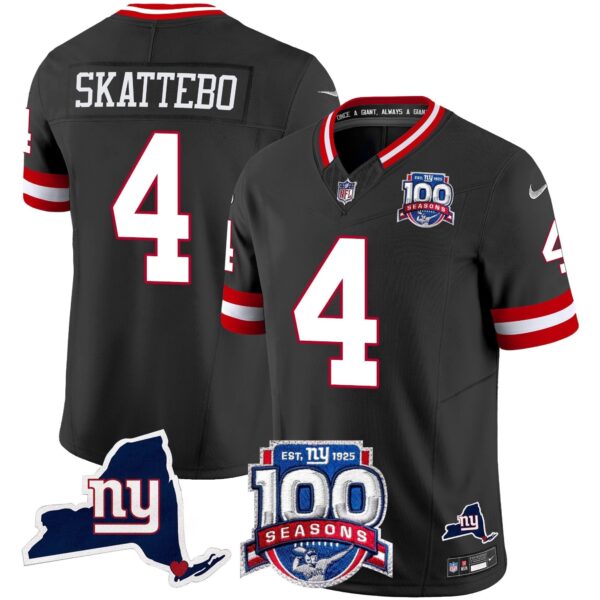 New York Giants 100th Season & State Patch Vapor Limited Jersey - All Stitched - Black - Cam Skattebo Jersey