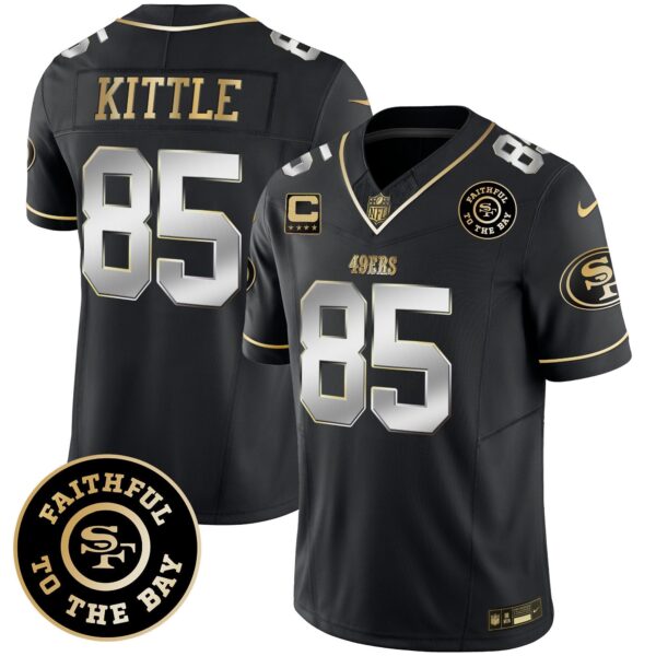 49ers Faithful To The Bay Patch Vapor Limited Jersey V7 - All Stitched - Black Limited - George Kittle Jersey