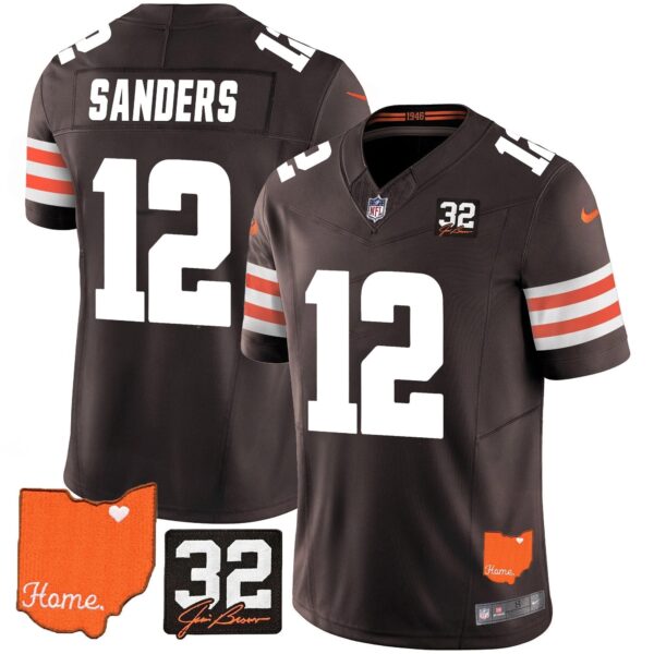 Browns #32 Jim Brown Memorial & Home Patch Vapor Limited Jersey - All Stitched - Brown - Shedeur Sanders Jersey