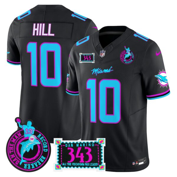 Dolphins Dan the Man Record Breaker Patch Vapor Limited Jersey - All Stitched - Black - Tyreek Hill Jersey