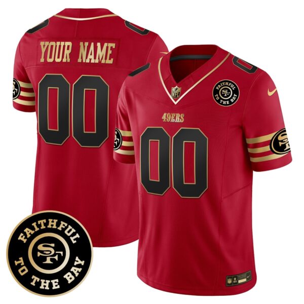 49ers Faithful To The Bay Patch Vapor Limited Custom Jersey V6 - All Stitched - Black Scarlet Jersey