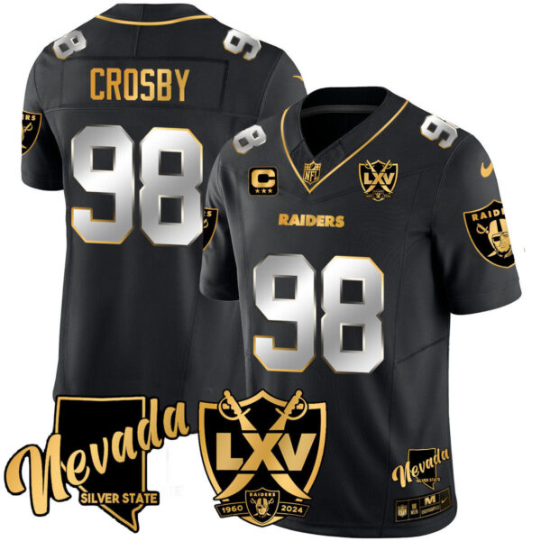 Raiders 2024 Vapor Limited Gold Jersey - 65th Anniversary - All Stitched - Maxx Crosby - 98 - Black Limited Jersey