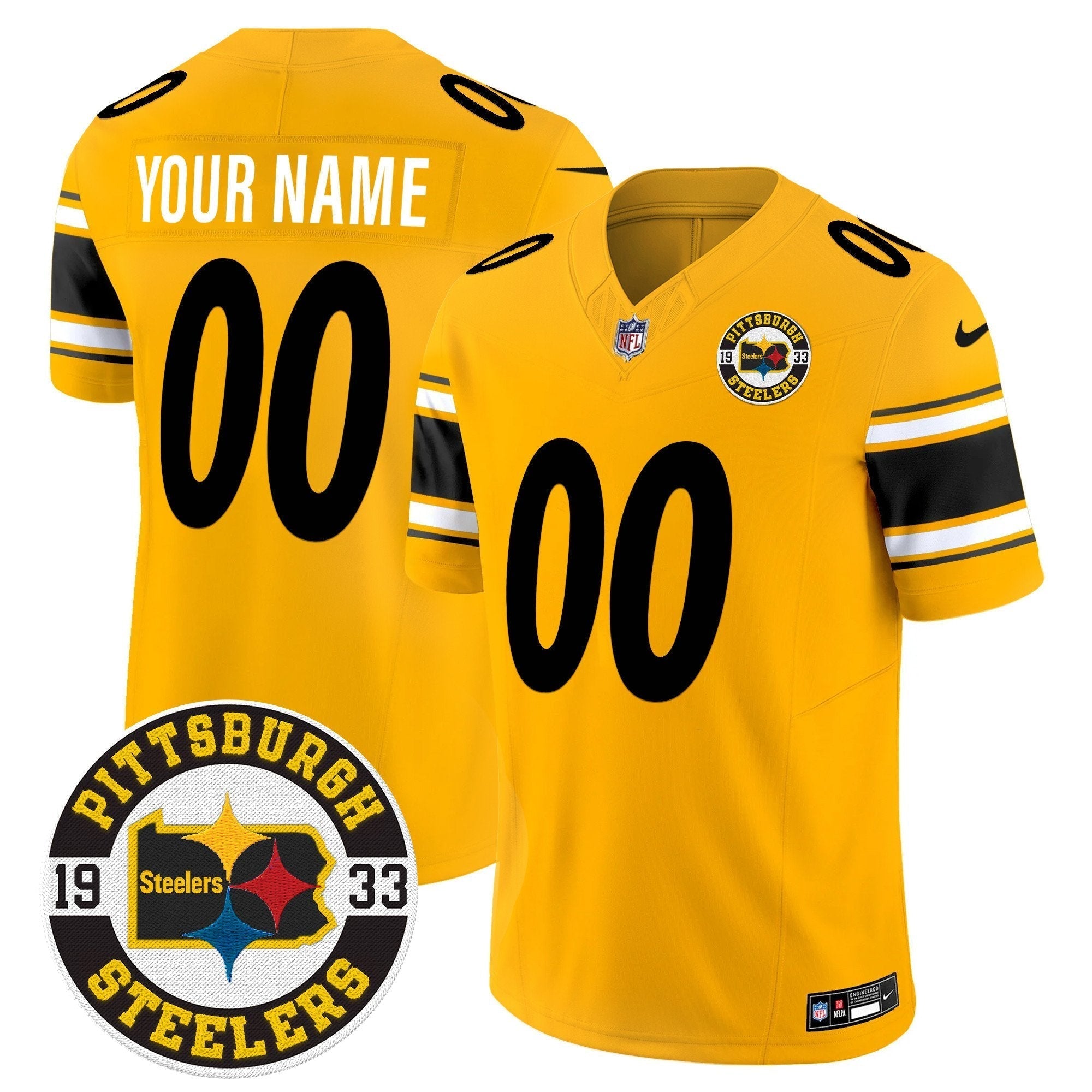 Steelers 2024 Vapor Limited Custom Jersey - Est 1933 Patch - All Stitched - Gold Jersey