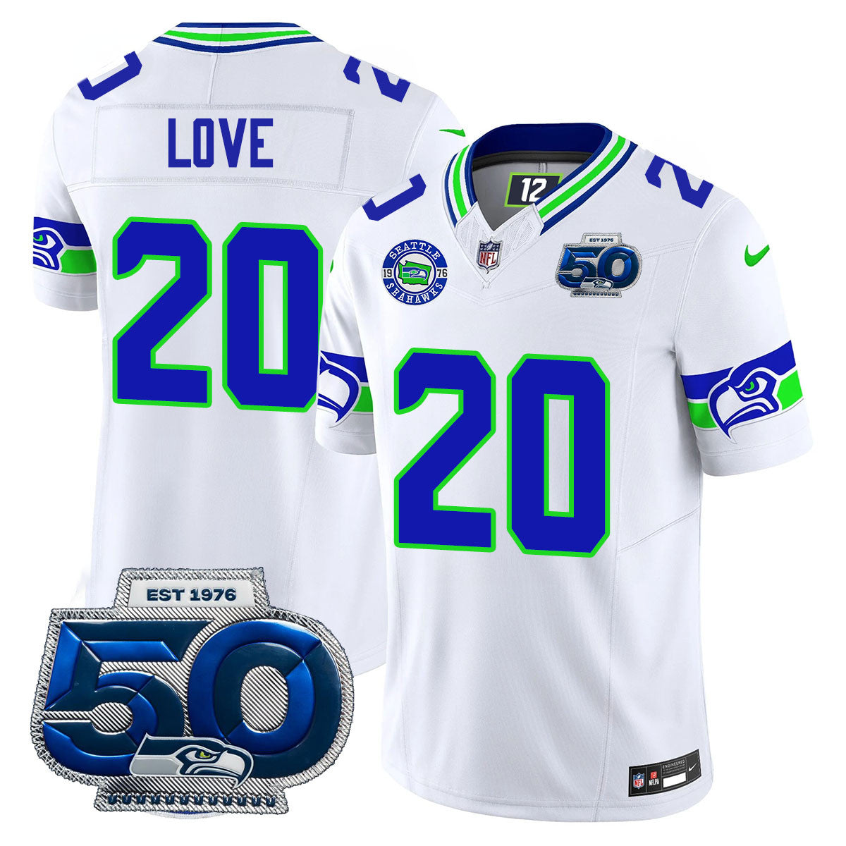 Seattle Seahawks 50th Season Vapor Limited Jersey - All Stitcheds - White - Julian Love Jersey