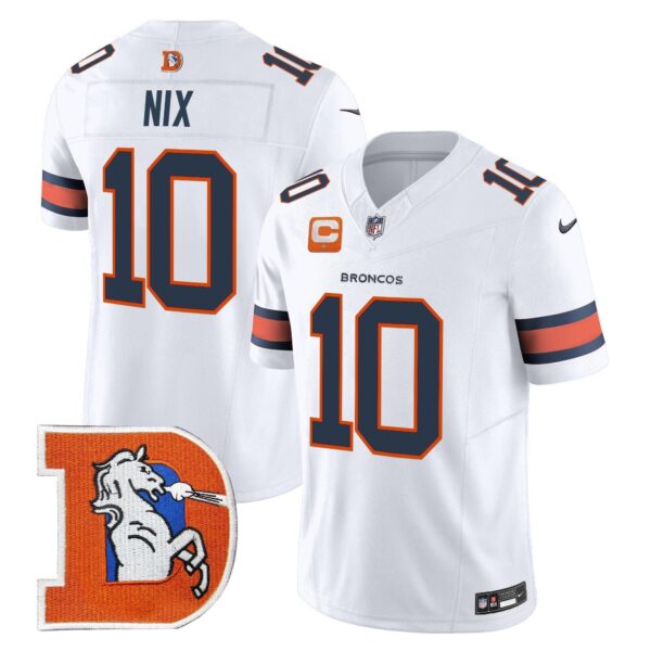 Denver Broncos Throwback Vapor Limited Jersey V2 - All Stitched - White - Bo Nix Jersey