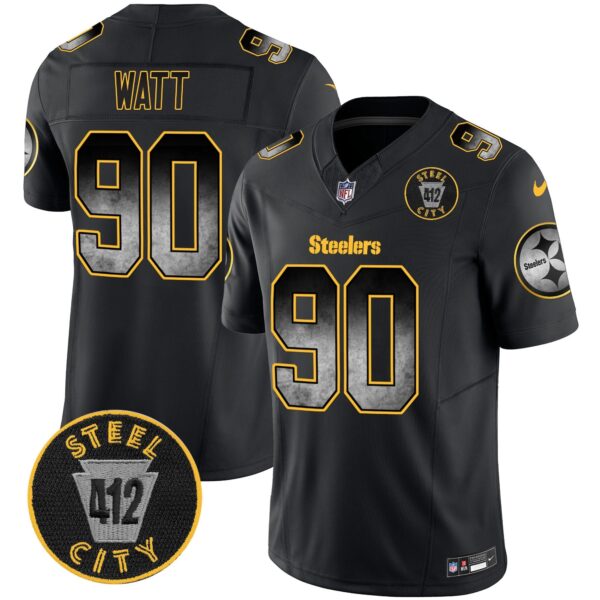 Steelers Arch Smoke 412 Patch Vapor Limited Jersey - All Stitched - Black - T. J. Watt Jersey