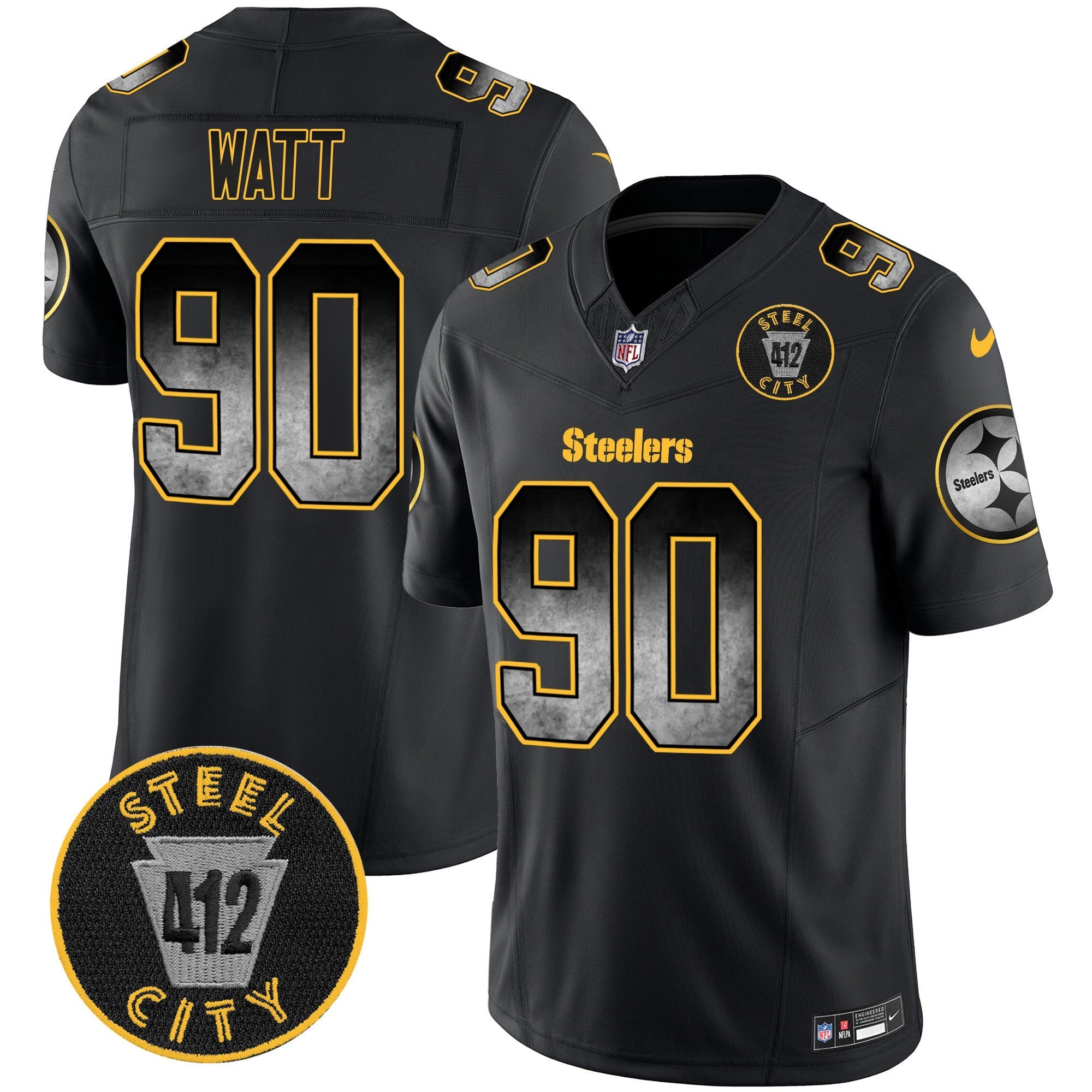 Steelers Arch Smoke 412 Patch Vapor Limited Jersey - All Stitched - Black - T. J. Watt Jersey