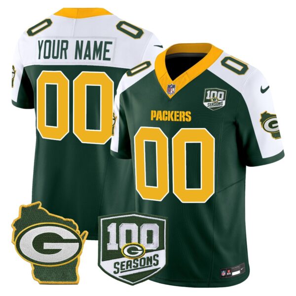 Packers 100th Season & Home Patch Vapor Limited Custom Jersey - All Stitched - Green Alternate Jersey