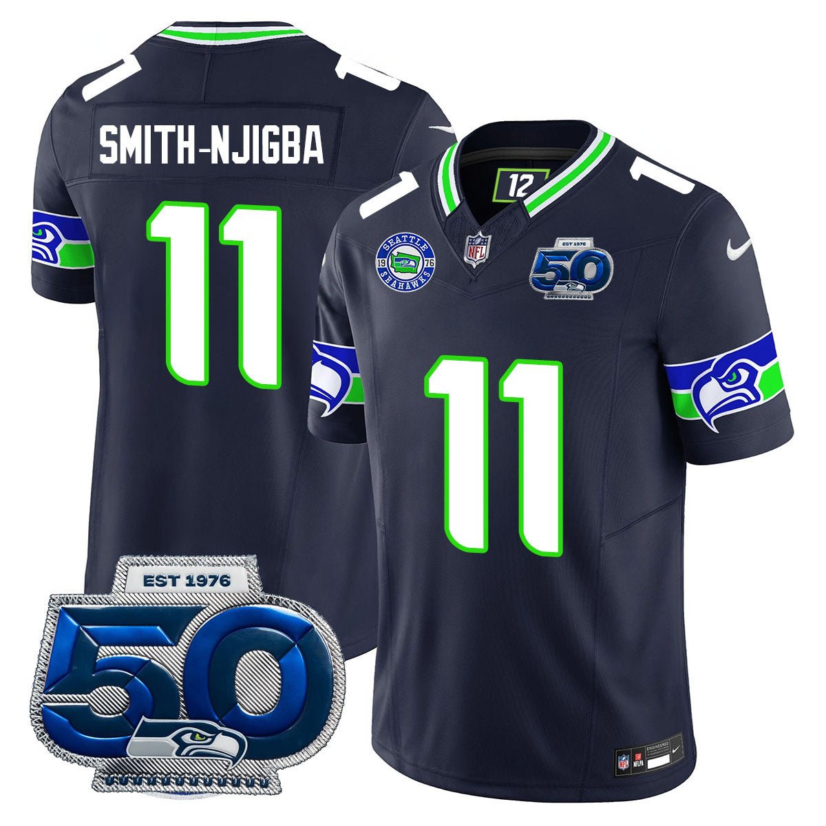 Seattle Seahawks 50th Season Vapor Limited Jersey - All Stitcheds - Black - Jaxon Smith-Njigba Jersey