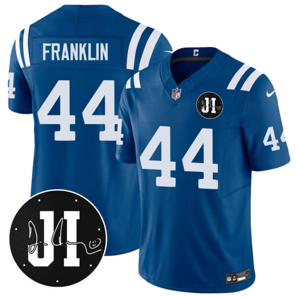 Men's Indianapolis Colts Limited 2025 Jersey - Memorial Patch for Jim Irsay - All Stitched Royal Zaire Franklin - 44 Jersey