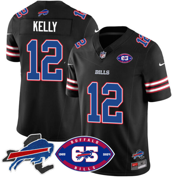 Bills 1959 - 2024 - The Bills Jersey - All Stitched - Jim Kelly - 12 - Black Jersey